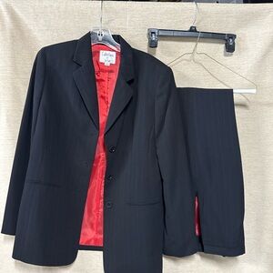 Le Suit Black with red pin stripe Suit with Red Lining